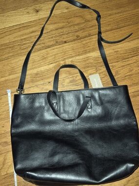 New Tags Madewell Black Leather Crossbody Tote with Gold Hardware